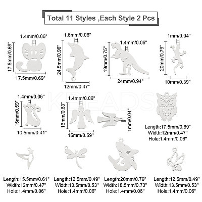 22Pcs 11 Style 201 Stainless Steel Charms STAS-UN0023-63-1