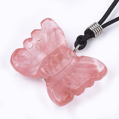 Watermelon Stone Glass Pendant Necklaces G-T113-07C-B-1