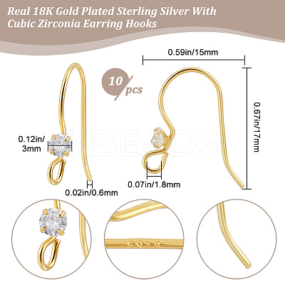 5 Pairs Sterling Silver with Clear Cubic Zirconia Earring Hooks STER-BBC0005-80-1