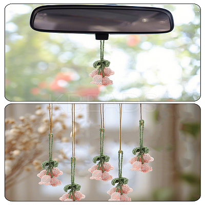 2Pcs Lily of the Valley Kintting Cotton Wool Pendant Decorations HJEW-LP0002-93E-1