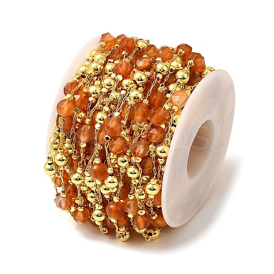 Handmade Synthetic Coral Faceted Round Beaded Chains CHC-F021-01G-08-1