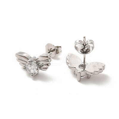 Rack Plating Brass Pave Clear Cubic Zirconia Butterfly Stud Earrings EJEW-F301-27-1