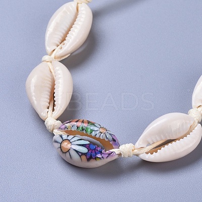 Adjustable Cowrie Shell Beaded Necklace and Bracelets Jewelry Sets SJEW-JS01019-1