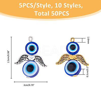 5 Sets Evil Eye Resin Bead Pendants FIND-FH0009-10-1