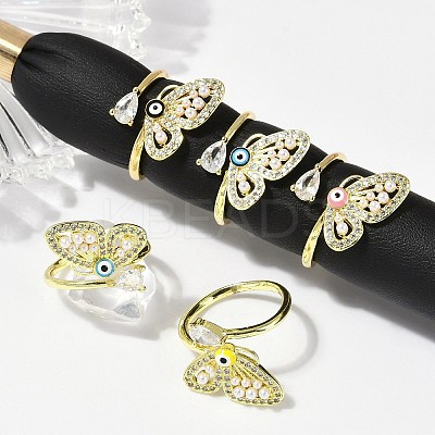 Brass Micro Pave Clear Cubic Zirconia Enamel Finger Rings RJEW-L113-025G-1