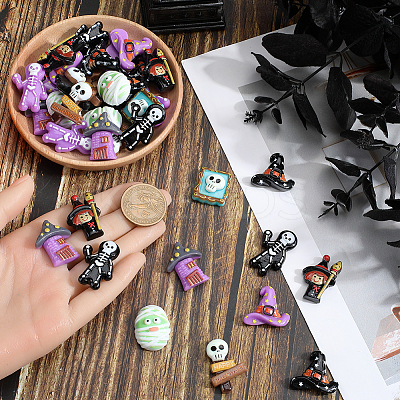 54Pcs 9 Styles Halloween Opaque Resin Decoden Cabochons RESI-SC0005-71A-1