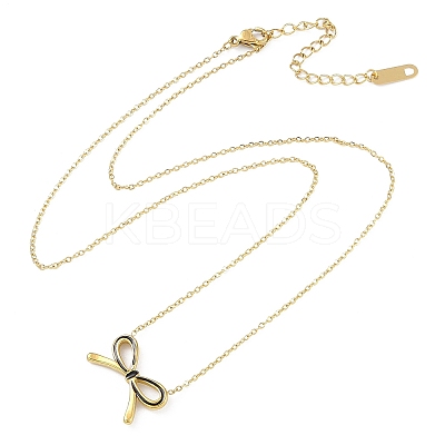 Ion Plating(IP) Golden Tone 304 Stainless Steel Enamel Bowknot Pendant Necklaces for Women NJEW-K276-07G-03-1