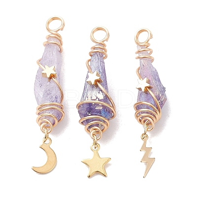 3Pcs 3 Styles Electroplated Natural Quartz Crystal Copper Wire Wrapped Pendants PALLOY-JF02586-01-1