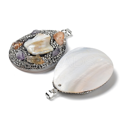 Baroque Natural Freshwater Shell Polymer Clay Rhinestone Big Pendants BSHE-P033-15A-1