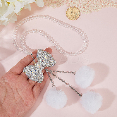 Polyester Ball & Rhinestone Bowkont Pendant Decorations HJEW-WH20009-02A-1