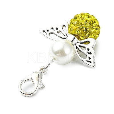 5Pcs 5 Colors Polymer Clay & Glass Pearl & Alloy Angel Pendant Decoration HJEW-JM02633-1