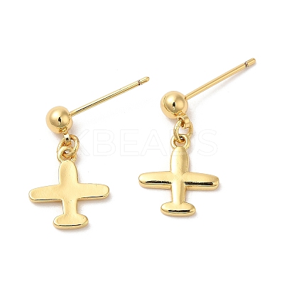 Rack Plating Brass Airplane Dangle Stud Earrings EJEW-D061-46G-1
