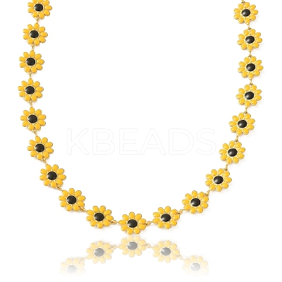 304 Stainless Steel Daisy Flower Link Chains with Enamel AJEW-CJ0001-22A-1