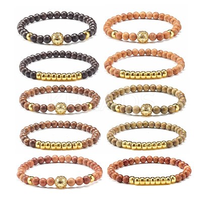 Wooden Beads Stretch Bracelets Set BJEW-JB07019-1