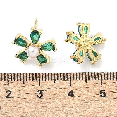 Flower Brass Cubic Zirconia Stud Earrings EJEW-P336-06G-07-1
