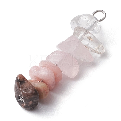 Gradient Color Natural Quartz Crystal & Natural Rose Quartz & Natural Rhodonite & Natural Pink Opal Chip Beaded Pendants PALLOY-JF02790-04-1