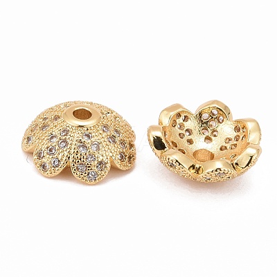 Eco-Friendly Multi-Petal Flower Brass Micro Pave Cubic Zirconia Bead Caps ZIRC-M098-02G-FF-1