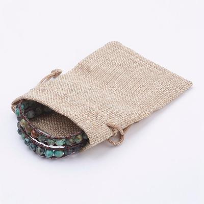 Two Loops Natural African Turquoise(Jasper) Wrap Bracelets BJEW-JB03285-02-1