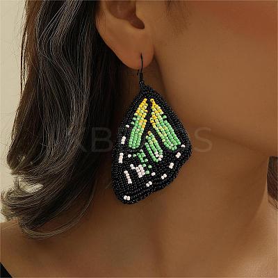Bohemian Style Green Butterfly Wing Glass Bead Handmade Dangle Earrings LW2379-1