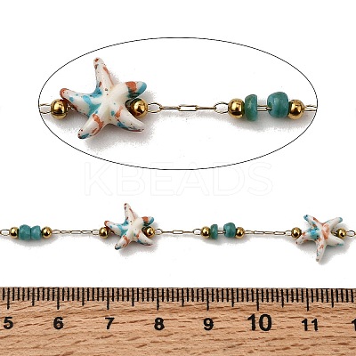Handmade 304 Stainless Steel Synthetic Turquoise Starfish Link Chains CHS-L032-13G-06-1