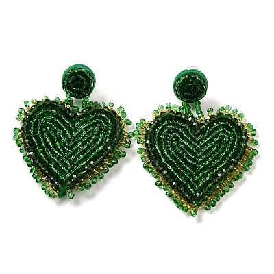 Saint Patrick's Day Glass Seed Beaded Dangle Stud Earrings EJEW-F327-01C-1