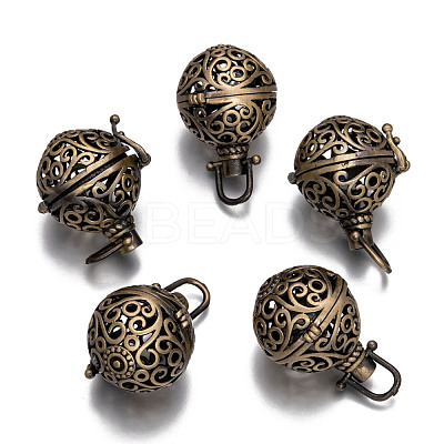 Brass Hollow Round Cage Pendants X-KK-L079-02-NR-1
