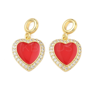 Brass Micro Pave Clear Cubic Zirconia Heart European Dangle Charms KK-L256-21G-1