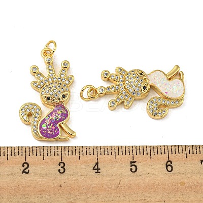 Brass Pendants Micro Pave Cubic Zirconia with Synthetic Opal KK-K356-02G-1