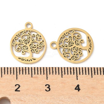 304 Stainless Steel Flat Round with Laser Cut Tree of Life Charms STAS-L022-512G-1