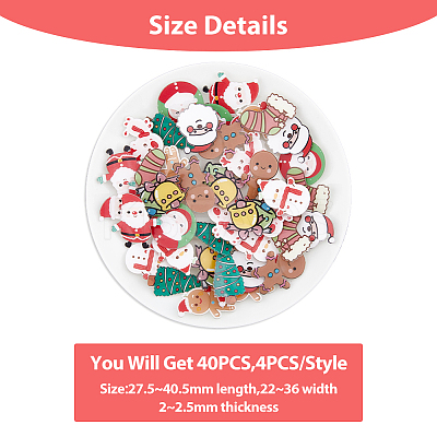 40Pcs 10 Style Christmas Sock & Santa Claus & Tree & Gingerbread Man & Deer Acrylic Brooch Pin JEWB-FH0001-32-1
