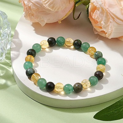 8mm Round Natural African Turquoise(Jasper) & Green Aventurine BJEW-JB10625-01-1