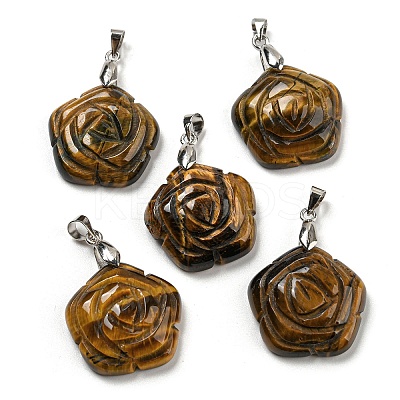 Natural Tiger Eye Carved Pendants G-I319-02P-A06-1