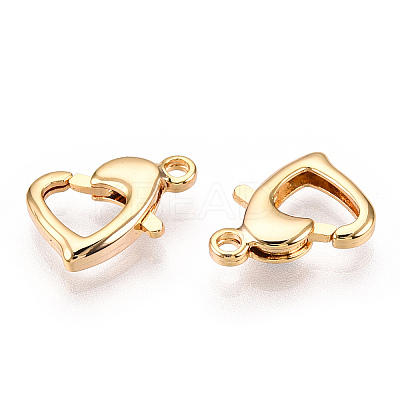 Brass Heart Lobster Claw Clasps X-KK-N254-16G-1