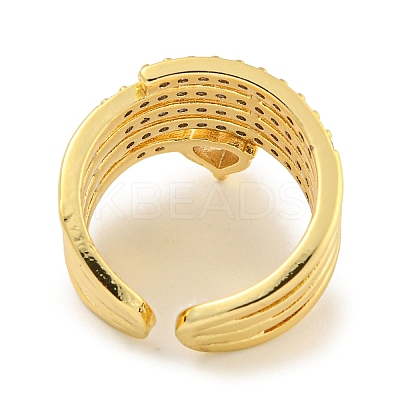 Rack Plating Brass Micro Pave Cubic Zirconia Heart Open Cuff Ring for Women RJEW-C082-06G-1