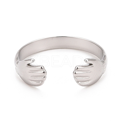 Non-Tarnish 304 Stainless Steel Double Hand Hug Open Cuff Ring for Women LS-RJEW-C025-08B-P-1