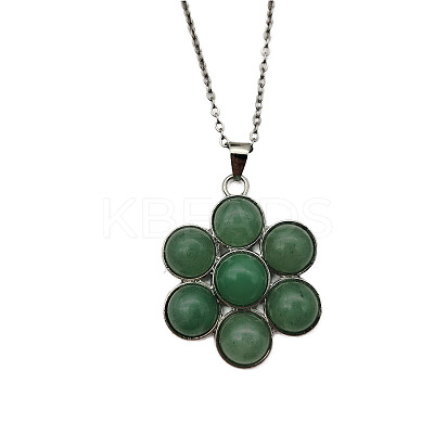 Natural Green Aventurine Flower Pendant Necklaces FO7861-14-1