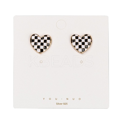 Black and White Checkerboard Heart Stud Earrings EJEW-Z013-01LG-1