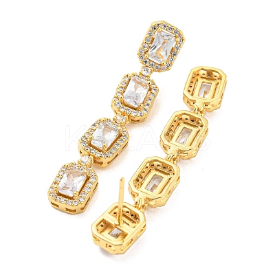 Rack Plating Brass Cubic Zirconia Rectangle Dangle Stud Earrings EJEW-K245-51G-1
