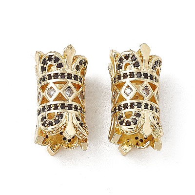 Brass Micro Pave Black Cubic Zirconia European Beads KK-E068-VB474-1