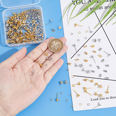 120Pcs 2 Colors Iron Ball Stud Earring Post KK-UN0001-70-1