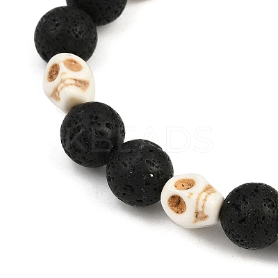 Natural Lava Rock & Synthetic Turquoise Beads Stretch Bracelets for Men BJEW-JB12131-01-1