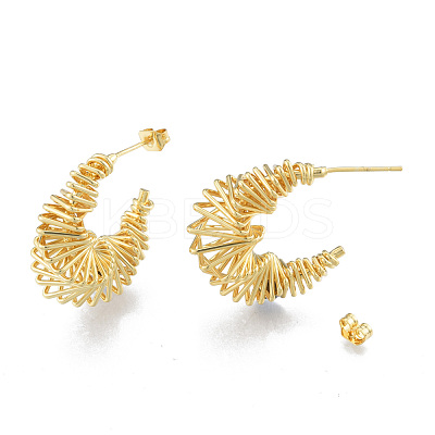 Brass Twist Crescent Moon Stud Earrings EJEW-N011-81LG-1