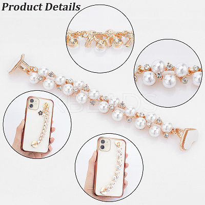 3Pcs 3 Style Pearl Plastic Beads Charms Link Chain Phone Case Double Chain Strap Set AJEW-WR0001-42-1