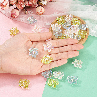 24Pcs 3 Colors AB Color Transparent Epoxy Resin & ABS Pearl Decoden Cabochons CRES-TA0001-45-1