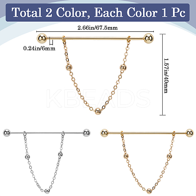2Pcs 2 Colors Brass Hanging Chain Brooches FIND-GF0006-86-1