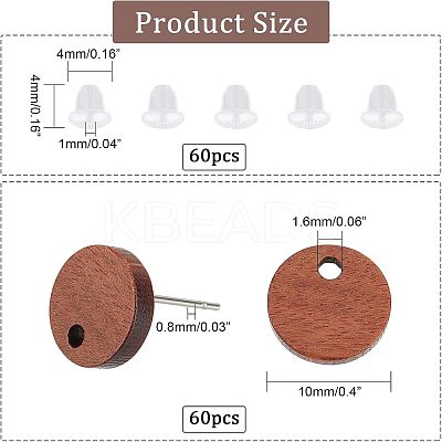 60Pcs Walnut Wood Stud Earring Findings MAK-NB0001-12-1