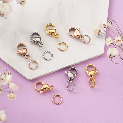 PVD Vacuum Plating 304 Stainless Steel Lobster Claw Clasps and 304 Stainless Steel Jump Rings STAS-YS0001-06-1