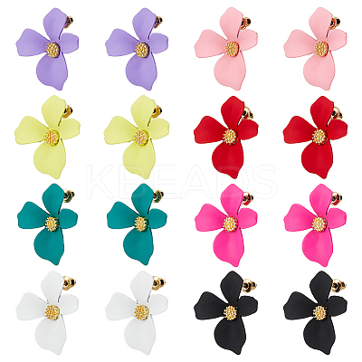 8 Pairs 8 Colors Steel Flower Stud Earrings Set with Alloy Pins for Women EJEW-FI0001-58-1