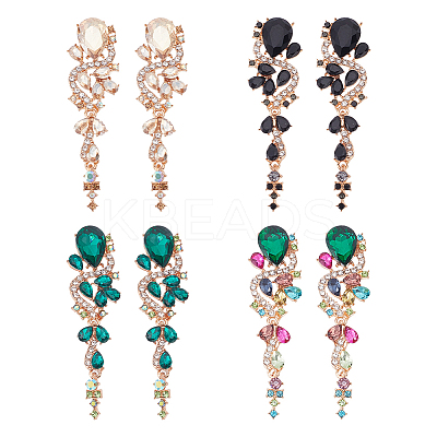 4 Pairs 4 Colors Rhinestone Teardrop Flower Dangle Stud Earrings EJEW-AN0004-16-1
