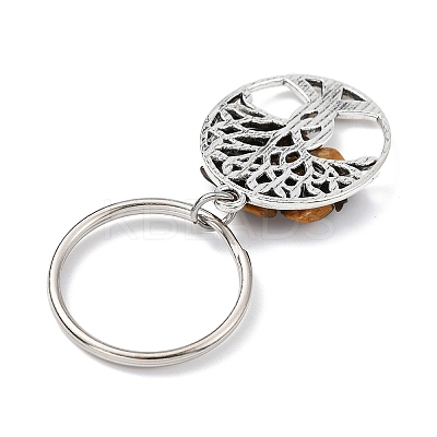Natural Tiger Eye Chip & Alloy Tree of Life Pendant Keychain KEYC-JKC00648-07-1
